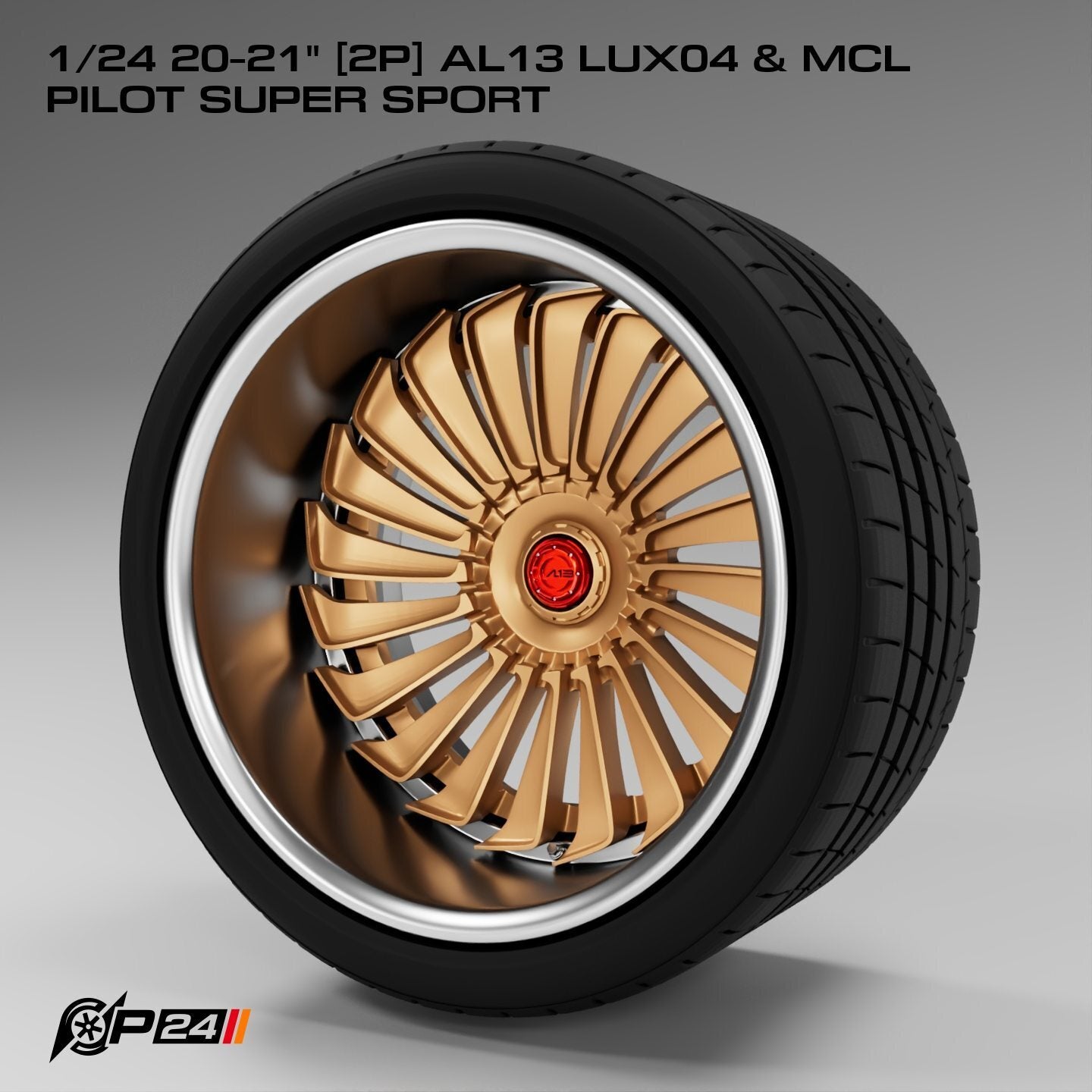 20–21-Inch AL13 LUX04 Wheels & MCL Pilot Super Sport Tires – Pair – 1/24 & 1/25 Scale