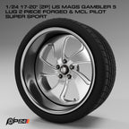 17–20-Inch US Mags Gambler 5-Lug 2-Piece Forged Wheels & MCL Pilot Super Sport Tires – Pair – 1/24 & 1/25 Scale