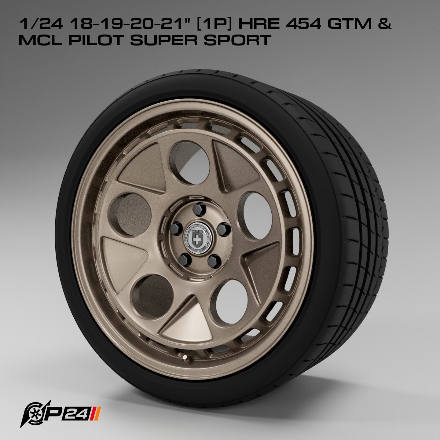 18–21-Inch HRE 454 GTM Wheels & MCL Pilot Super Sport Tires – Set of 4 – 1/24 Scale