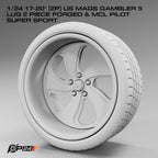 17–20-Inch US Mags Gambler 5-Lug 2-Piece Forged Wheels & MCL Pilot Super Sport Tires – Pair – 1/24 & 1/25 Scale