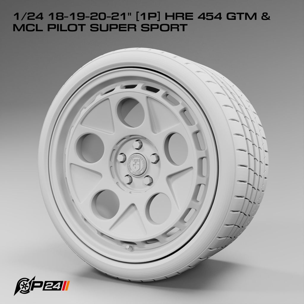 18–21-Inch HRE 454 GTM Wheels & MCL Pilot Super Sport Tires – Set of 4 – 1/24 Scale