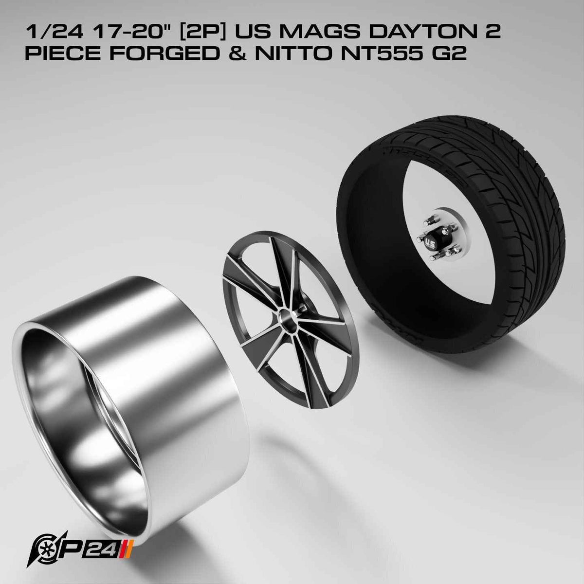 17 & 20-Inch US Mags Dayton 2-Piece Forged Wheels & Nitto NT555 G2 Tires – Set of 4 – 1/24 Scale