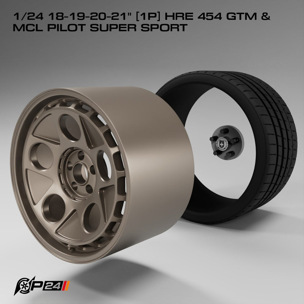 18–21-Inch HRE 454 GTM Wheels & MCL Pilot Super Sport Tires – Set of 4 – 1/24 Scale