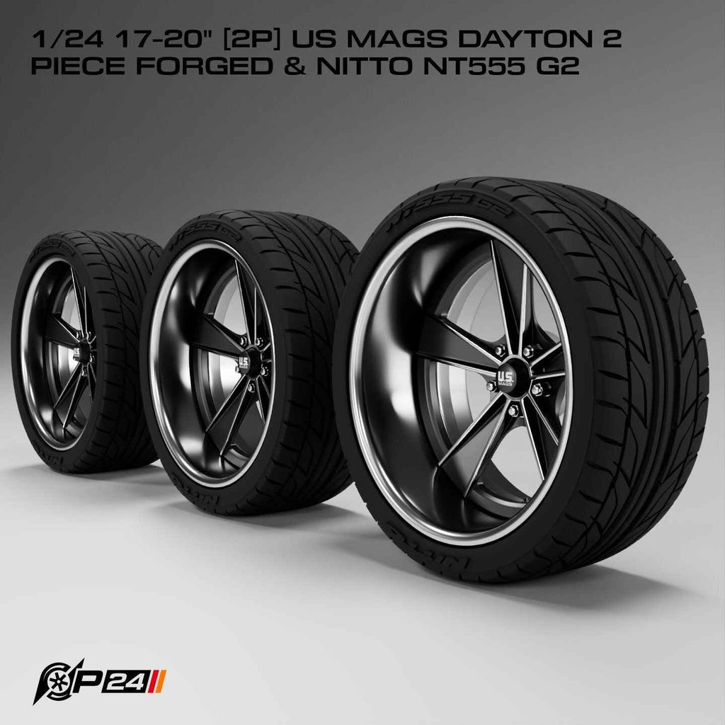 17 & 20-Inch US Mags Dayton 2-Piece Forged Wheels & Nitto NT555 G2 Tires – Set of 4 – 1/24 Scale