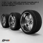 17–20-Inch US Mags Gambler 5-Lug 2-Piece Forged Wheels & MCL Pilot Super Sport Tires – Pair – 1/24 & 1/25 Scale