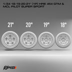 18–21-Inch HRE 454 GTM Wheels & MCL Pilot Super Sport Tires – Set of 4 – 1/24 Scale