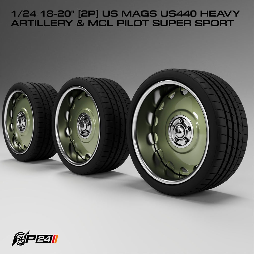 18–20-Inch US Mags US440 Heavy Artillery Wheels & MCL Pilot Super Sport Tires – Set of 4