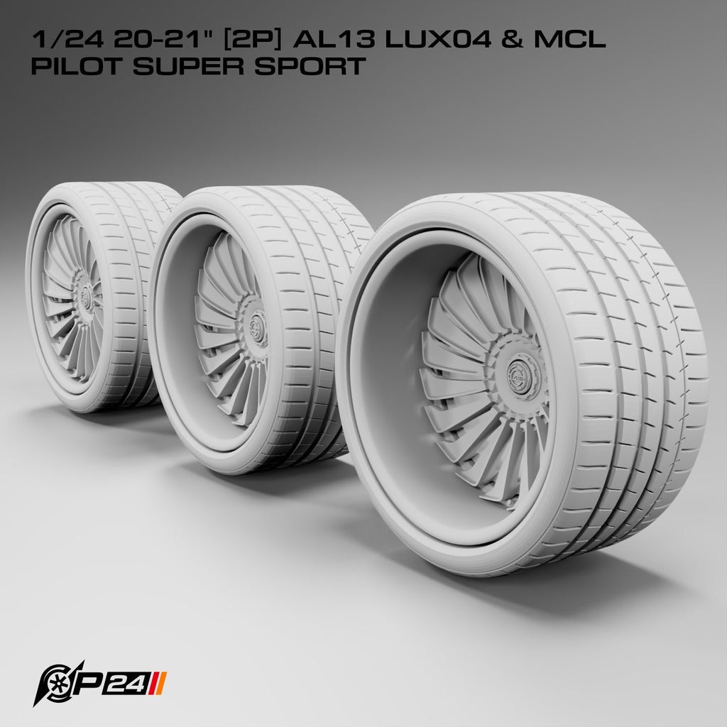 20–21-Inch AL13 LUX04 Wheels & MCL Pilot Super Sport Tires – Pair – 1/24 & 1/25 Scale