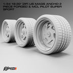 18 & 20-Inch US Mags Ancho 2-Piece Forged Wheels & MCL Pilot Super Sport Tires – Set of 4 – 1/24 Scale