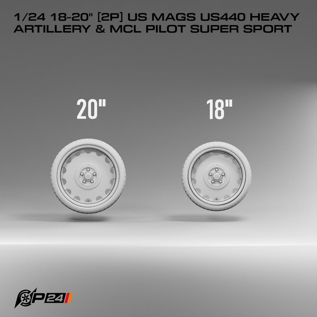 18–20-Inch US Mags US440 Heavy Artillery Wheels & MCL Pilot Super Sport Tires – Set of 4